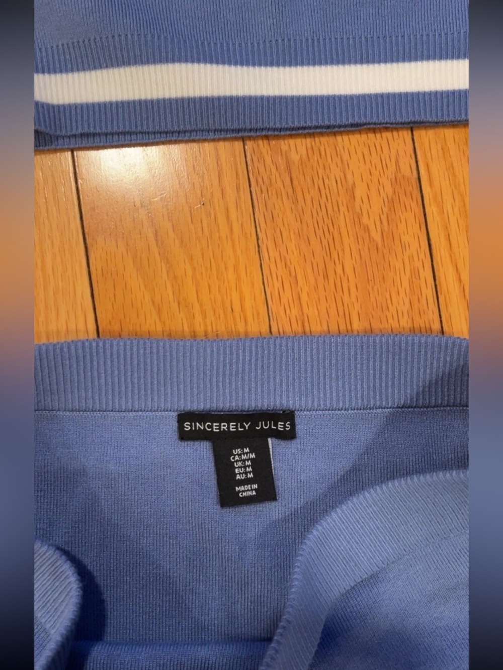 Sincerely Jules Periwinkle V-Neck Knit Top with White Stripe - Picture 4 of 4